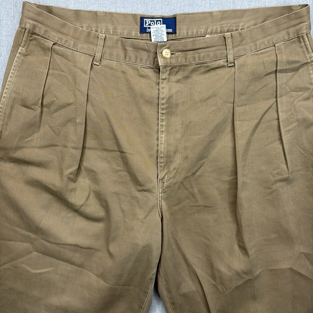 VTG POLO RALPH LAUREN 90s Double Pleated Chino Cotton Brown 36x30 (Fits‎ 36x28)